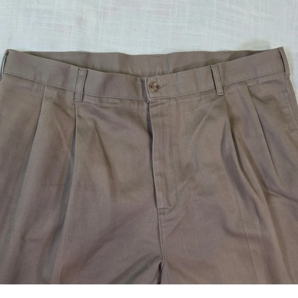Alexander Julian Colours Mens Khaki Pleated Chino Pants 38x29 Cotton Twill Tan